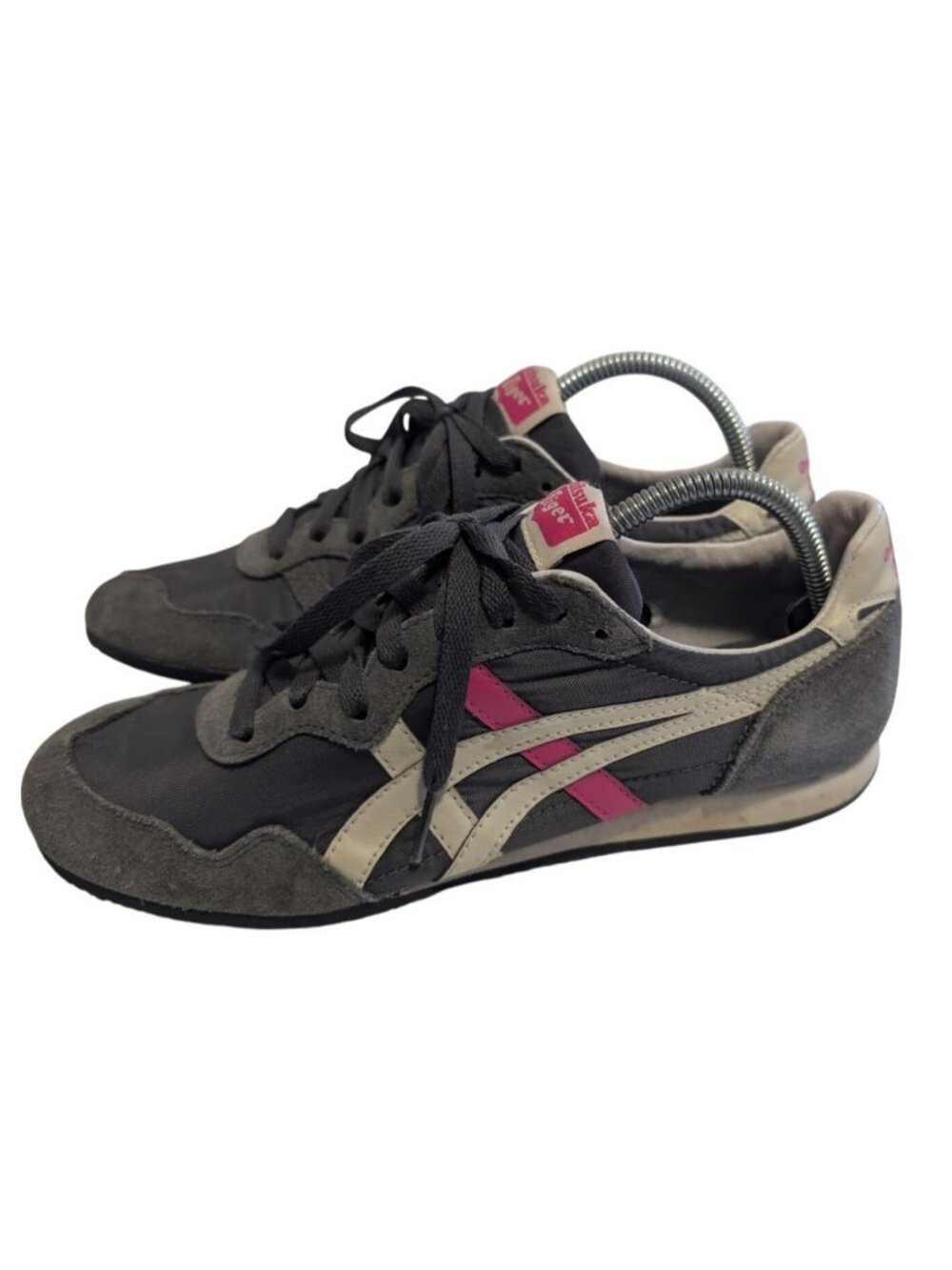 Onitsuka Tiger Serrano Sneakers Grey Pink Suede Nylon TH109L Mens 7.5 Womens 9
